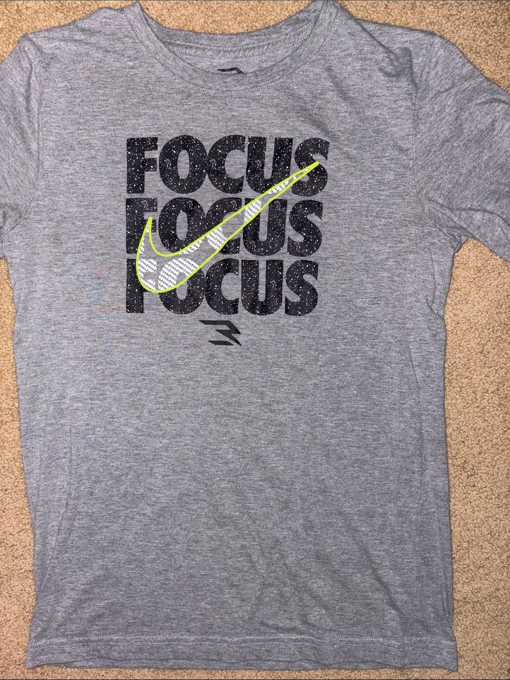 Nike Gray Graphic 'Focus' Tee with Neon Accent